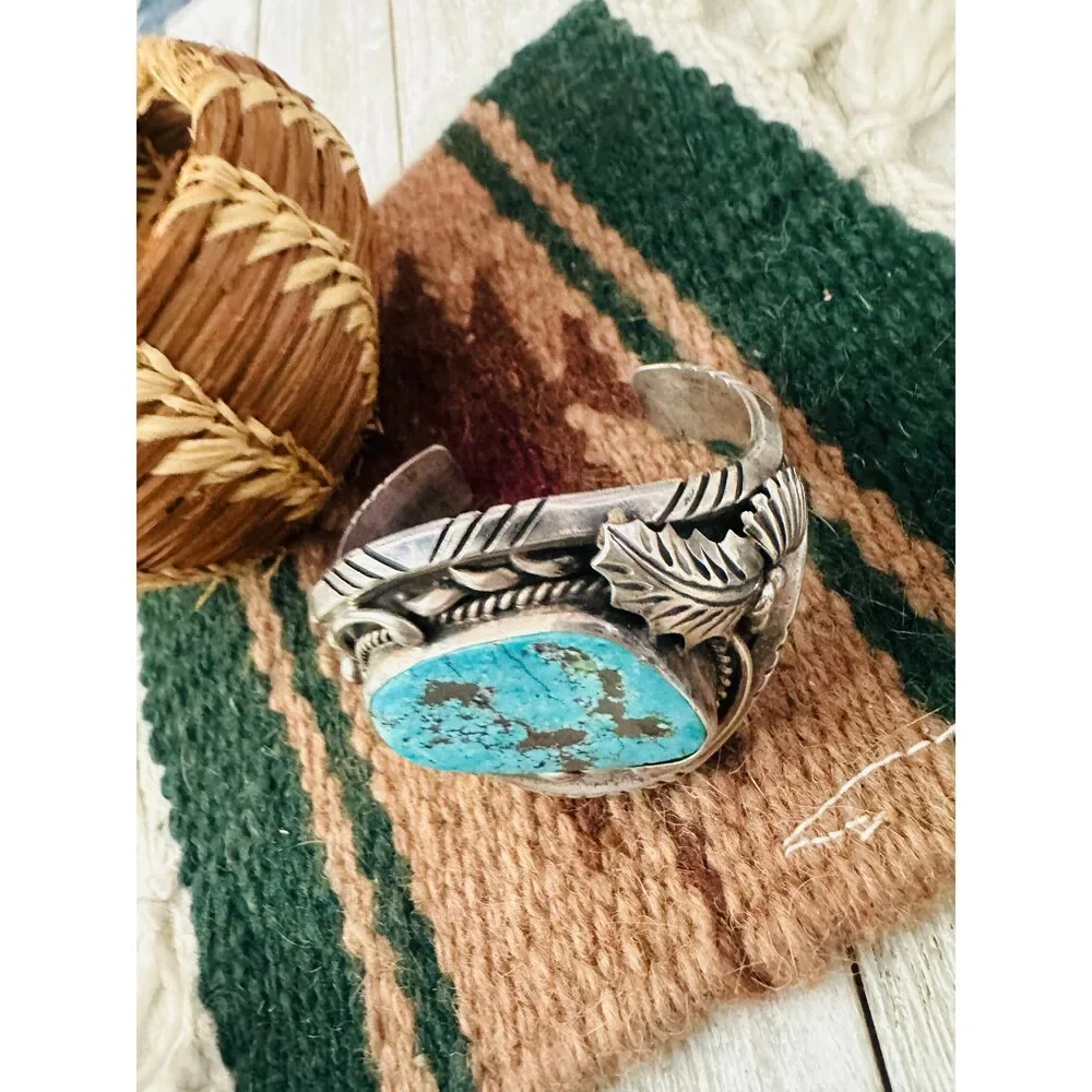 Handcrafted Old Pawn Turquoise & Sterling Silver Cuff Bracelet - Picture 3 of 7